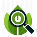 Icon showing a magnifying glass over a leaf.